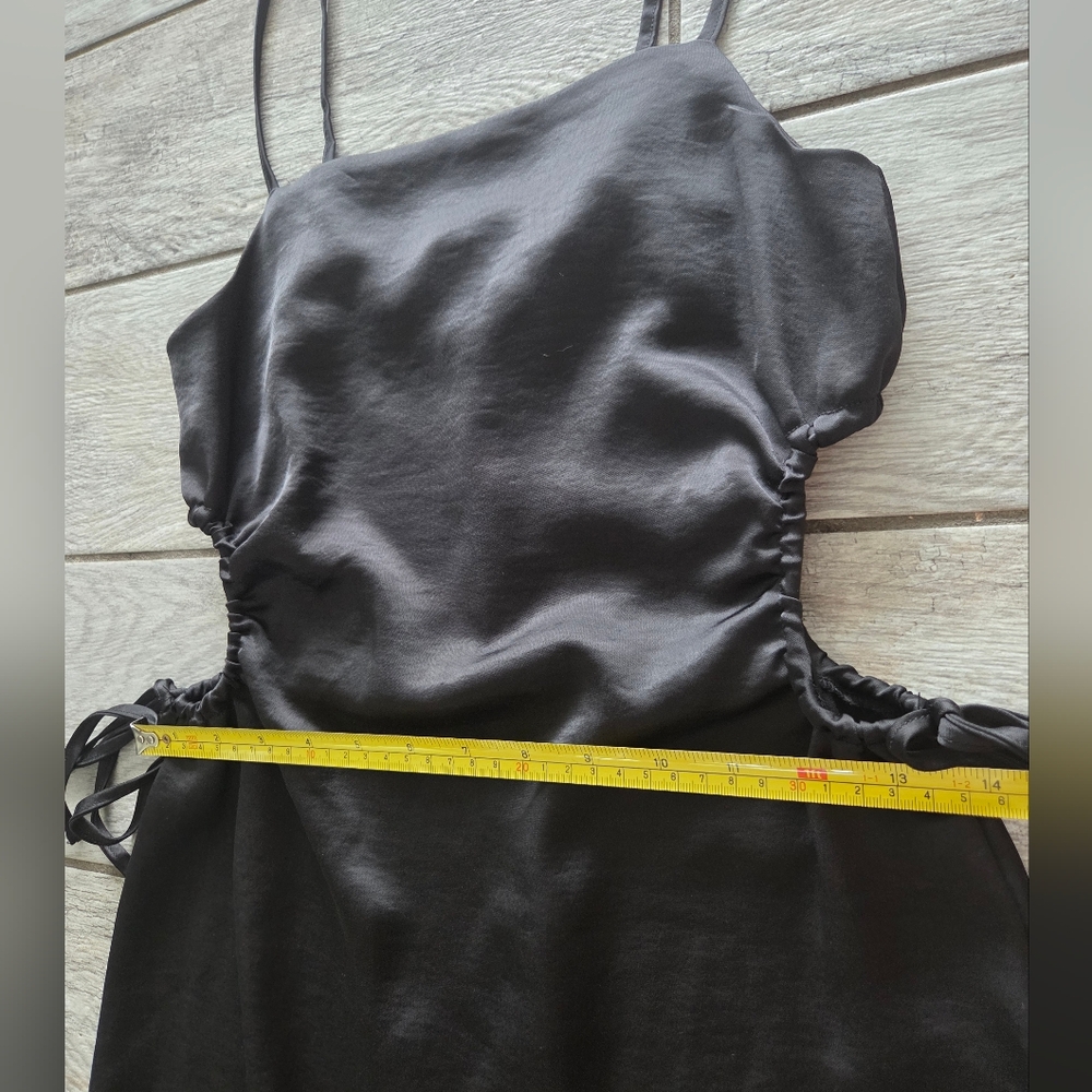 HOUSE OF HARLOW Satin Black Midi Slip Dress Small Side Keyhole Cutout Cocktail - Picture 7 of 12
